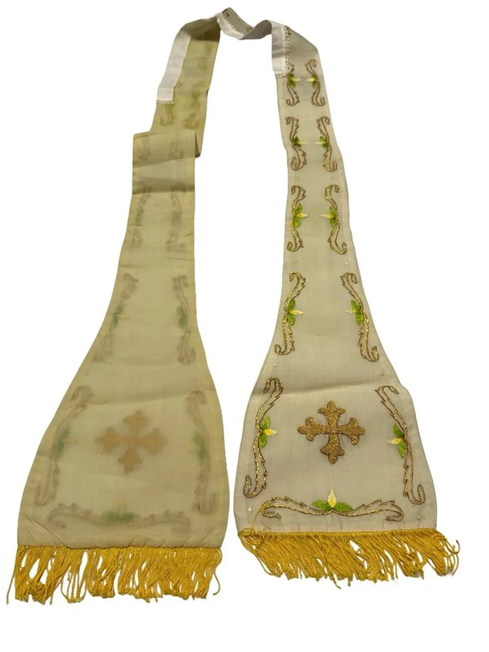 Vintage Church Clergy Stole Goldwork Embroidered Cross Liturgical Vestment Altar